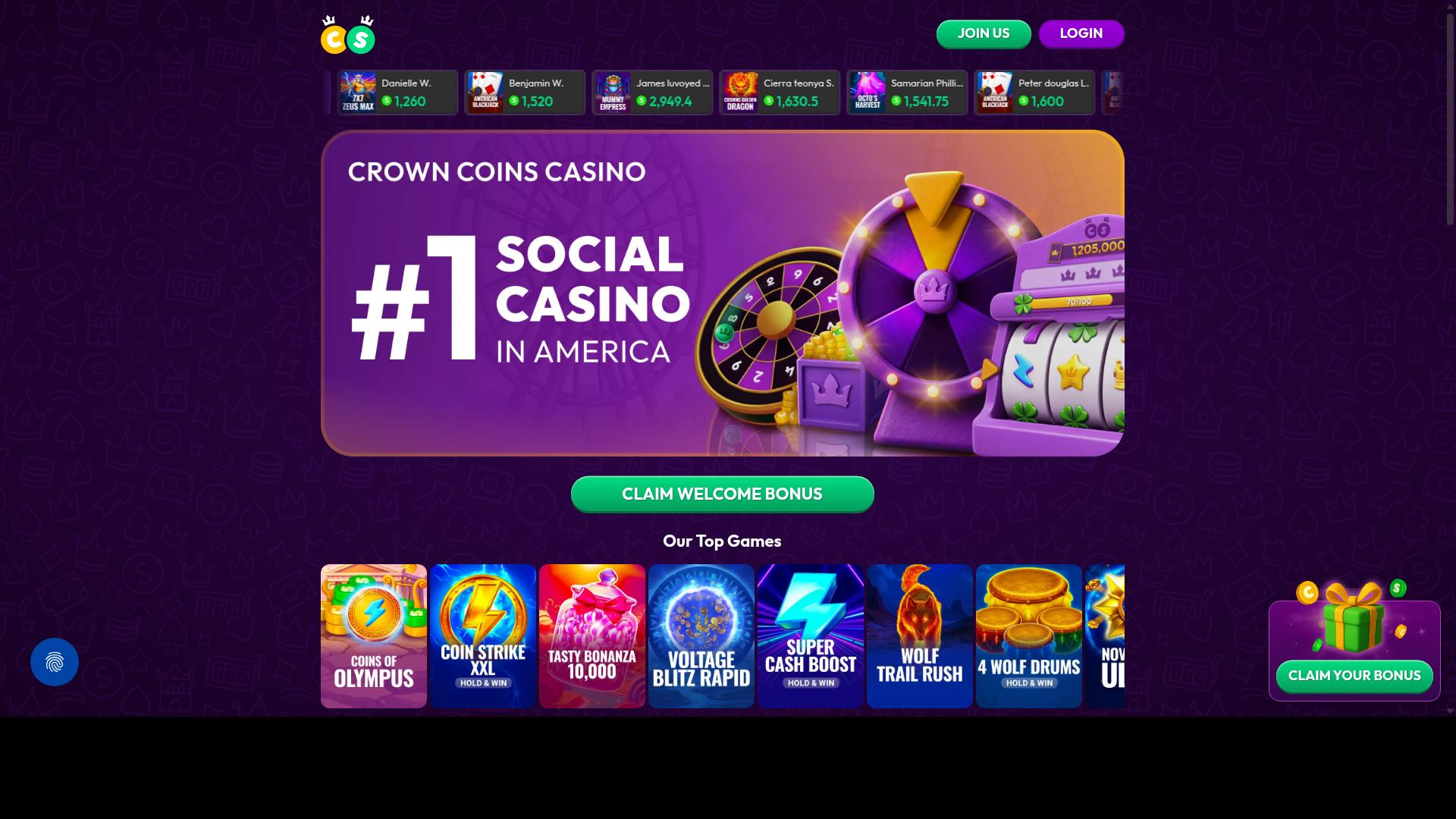 Crown Coins Casino website